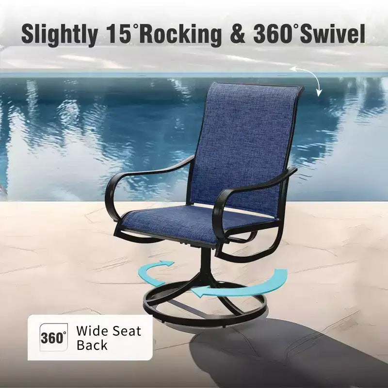 Captiva Designs Set da pranzo da 5 pezzi per patio con tavolo in acciaio e sedie girevoli a 360 gradi in Textilene
