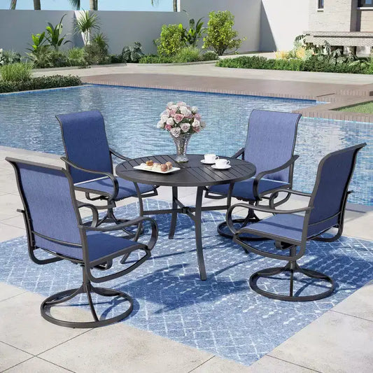 Captiva Designs 5pc Patio Dining Steel Table & Textilene 360 Degree Swivel Chairs