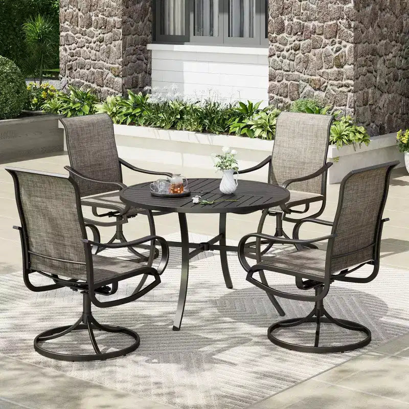 Captiva Designs Set da pranzo da 5 pezzi per patio con tavolo in acciaio e sedie girevoli a 360 gradi in Textilene