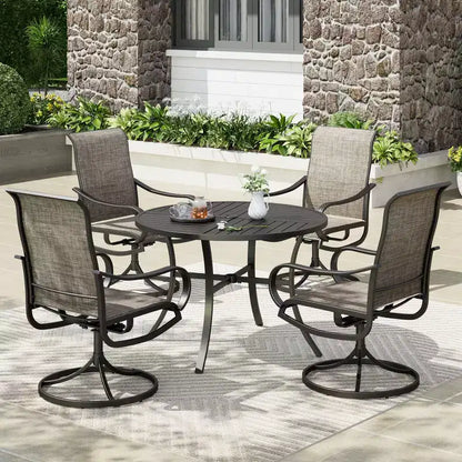 Captiva Designs Set da pranzo da 5 pezzi per patio con tavolo in acciaio e sedie girevoli a 360 gradi in Textilene