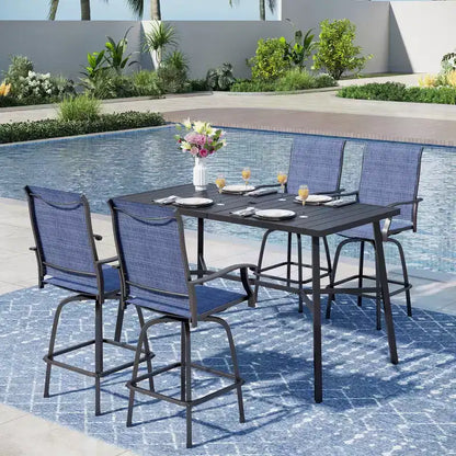 Captiva Designs Set 5 Pezzi Bar Tavolo Rettangolare in Acciaio con Staffa a Croce e Sgabelli Alti da Esterno