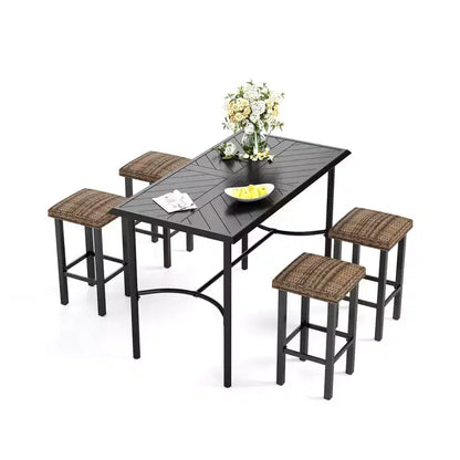 Captiva Designs Set 5 Pezzi Bar Tavolo Rettangolare in Acciaio con Staffa a Croce e Sgabelli Alti da Esterno