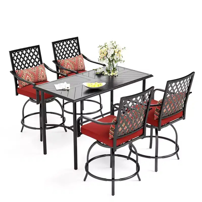 Captiva Designs Set 5 Pezzi Bar Tavolo Rettangolare in Acciaio con Staffa a Croce e Sgabelli Alti da Esterno