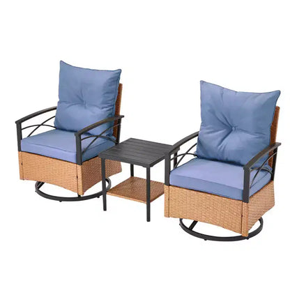Fauteuils pivotants à bascule en rotin EROMMY 3 pièces pour patio, chaises à bascule pivotantes d'extérieur avec 1 table basse en rotin, parfaites pour le porche, le jardin et la pelouse