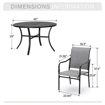 Captiva Designs Set da pranzo da 5 pezzi per patio con tavolo in acciaio con foro per ombrellone e sedie con braccioli in textilene grigio