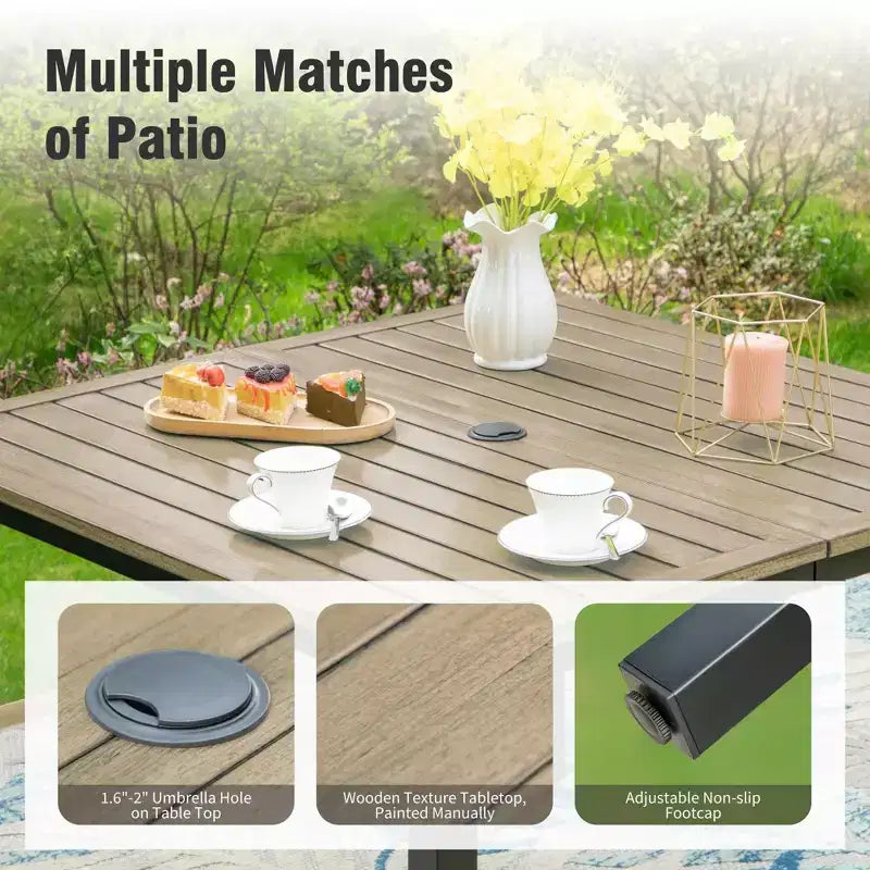 Captiva Designs Set da pranzo da 5 pezzi per patio con tavolo in acciaio con foro per ombrellone e sedie con braccioli in textilene grigio