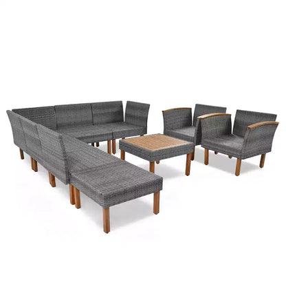 Whisen Set di Mobili da Giardino a 9 Pezzi in Rattan Resistente alle Intemperie e Divano Sezionale da Esterno con Tavolino da Caffè e Cuscini - Grigio
