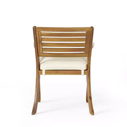 Christopher Knight Home Blaine Ensemble repas 5 pièces avec coussins, en bois d'acacia et fer forgé, pour extérieur, teck et crème