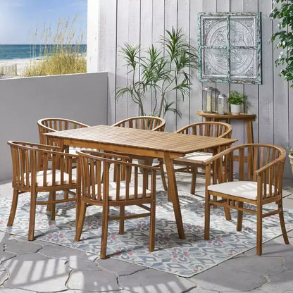 Christopher Knight Home Tamaron - Set da pranzo espandibile a 7 posti da esterno in legno di acacia con cuscini, colore teak e crema