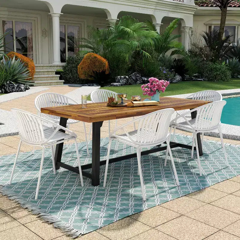 Christopher Knight Home Pablo set da pranzo moderno da 7 pezzi da esterno con sedia impilabile