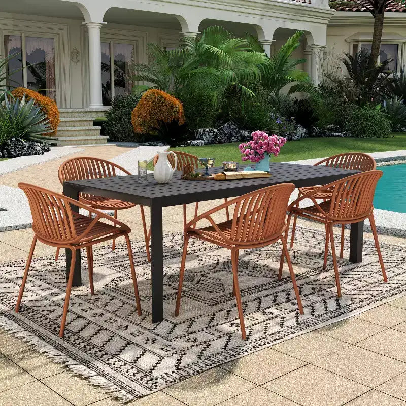 Ensemble de salle à manger d'extérieur moderne Christopher Knight Home Paddy 7 pièces en métal et polypropylène avec chaises empilables