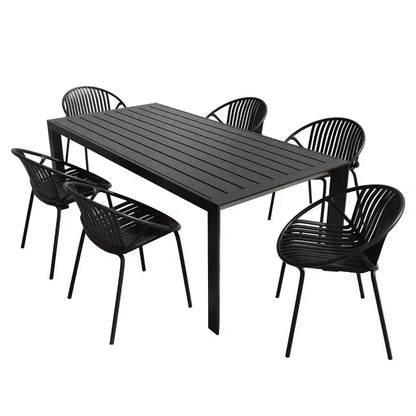 Christopher Knight Home Paddy 7 Pieces Outdoor Modern Metal and Polypropylene Dining Set with Stackable Chair