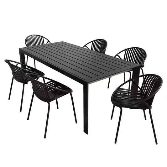 Christopher Knight Home Paddy 7 Pieces Outdoor Modern Metal and Polypropylene Dining Set with Stackable Chair