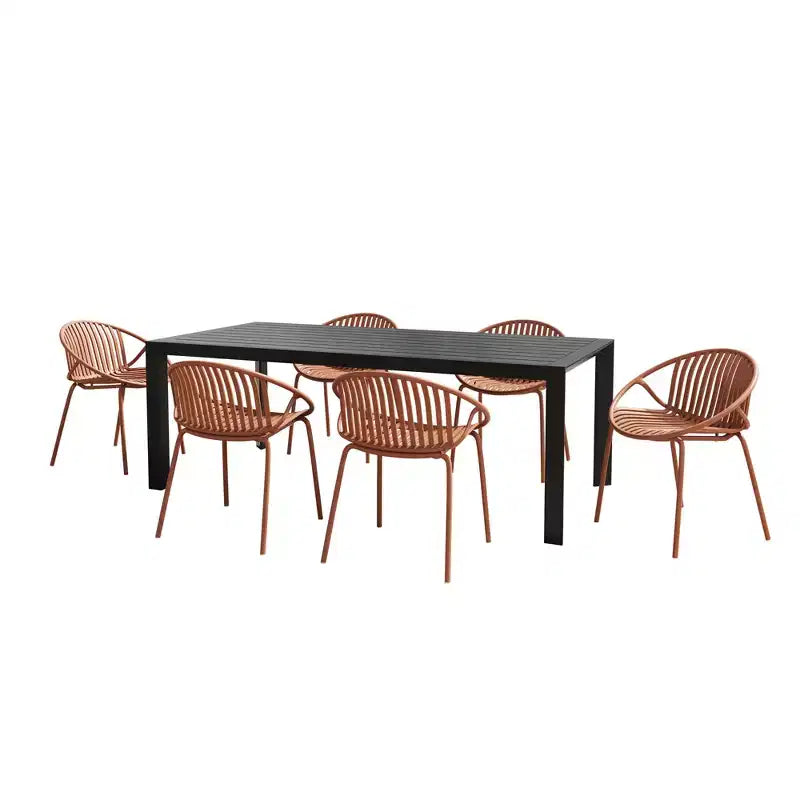 Ensemble de salle à manger d'extérieur moderne Christopher Knight Home Paddy 7 pièces en métal et polypropylène avec chaises empilables