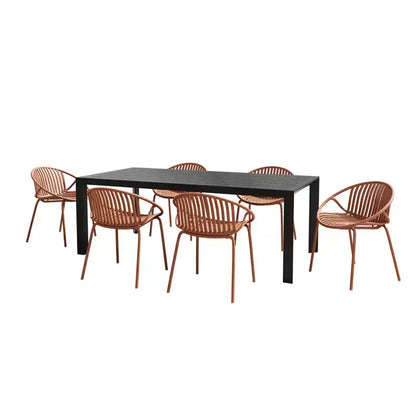 Ensemble de salle à manger d'extérieur moderne Christopher Knight Home Paddy 7 pièces en métal et polypropylène avec chaises empilables