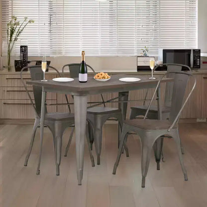 FDW Table et Chaises Style Industriel Chic Ensemble de Salle à Manger 5 Pièces Intérieur Extérieur pour Patio Jardin ou Cour, Bronze