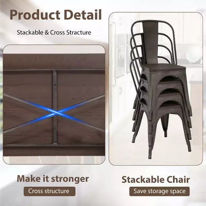 FDW Table et Chaises Style Industriel Chic Ensemble de Salle à Manger 5 Pièces Intérieur Extérieur pour Patio Jardin ou Cour, Bronze
