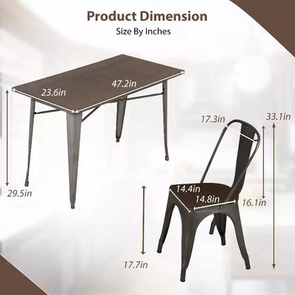 FDW Table et Chaises Style Industriel Chic Ensemble de Salle à Manger 5 Pièces Intérieur Extérieur pour Patio Jardin ou Cour, Bronze
