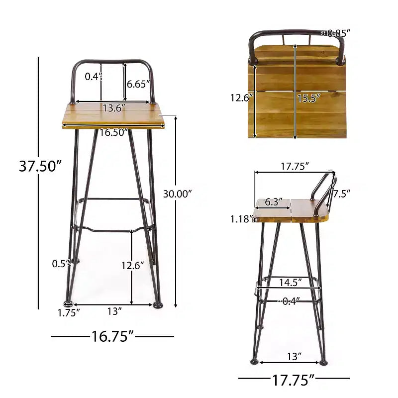 Christopher Knight Home Ensemble de bar 3 pièces industriel extérieur en bois d'acacia avec pieds épingles, Teak