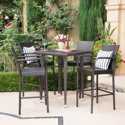Ensemble de bar carré d'extérieur 5 pièces en osier Colbin Christopher Knight Home, Multibrown