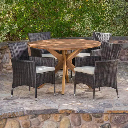 Ensemble de salle à manger d'extérieur 5 pièces Christopher Knight Home Carroll en osier et bois d'acacia avec coussin