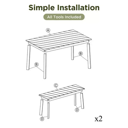 Ensemble de salle à manger d'extérieur en bois Whisen avec 2 bancs, table de pique-nique en bois d'acacia pour patio, porche, jardin - Naturel