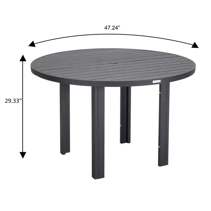 Ensemble de salle à manger d'extérieur 5 pièces LeisureMod Chelsea, table à manger ronde en aluminium de 48 pouces et 4 fauteuils de salle à manger
