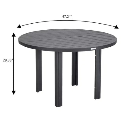 Ensemble de salle à manger d'extérieur 5 pièces LeisureMod Chelsea, table à manger ronde en aluminium de 48 pouces et 4 fauteuils de salle à manger