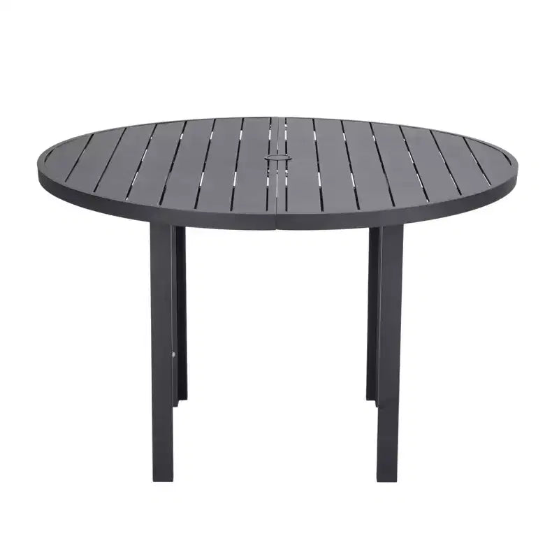 Ensemble de salle à manger d'extérieur 5 pièces LeisureMod Chelsea, table à manger ronde en aluminium de 48 pouces et 4 fauteuils de salle à manger