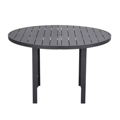 Ensemble de salle à manger d'extérieur 5 pièces LeisureMod Chelsea, table à manger ronde en aluminium de 48 pouces et 4 fauteuils de salle à manger