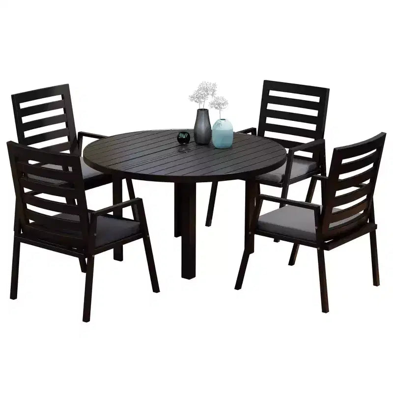 LeisureMod Chelsea 5-Piece Patio Dining Set, 48 Round Aluminum Dining Table and 4 Dining Armchair