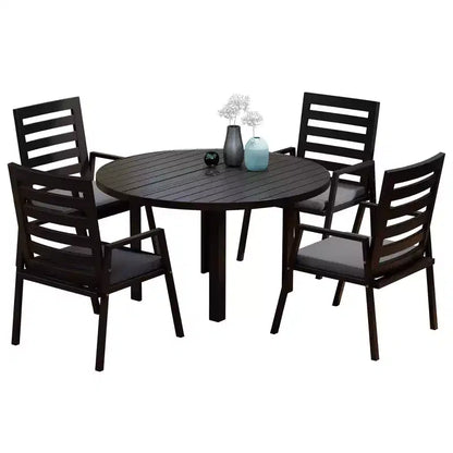 LeisureMod Chelsea 5-Piece Patio Dining Set, 48 Round Aluminum Dining Table and 4 Dining Armchair