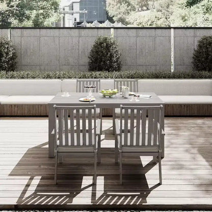 Heynemo Set da pranzo da esterno 5 pezzi, tavolo da pranzo da esterno in alluminio con 4 sedie e cuscini rimovibili per prato, giardino, cortile