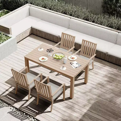 Heynemo Set da pranzo da esterno 5 pezzi, tavolo da pranzo da esterno in alluminio con 4 sedie e cuscini rimovibili per prato, giardino, cortile