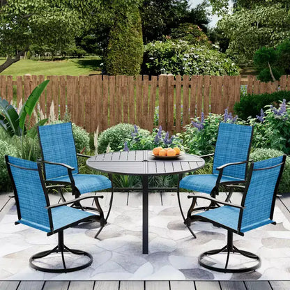 Ensemble de salle à manger EROMMY 5 pièces, table et chaises de salle à manger d'extérieur pour 4 personnes, 4 chaises pivotantes, 1 table ronde en fer avec trou pour parasol réglable