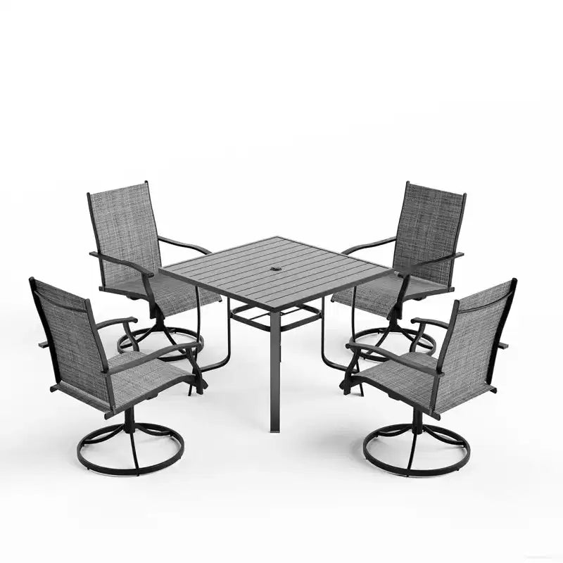 Ensemble de salle à manger EROMMY 5 pièces pour terrasse, ensemble table et chaises de jardin pour 4, 4 chaises pivotantes, 1 table carrée en fer, mobilier de patio pour terrasse