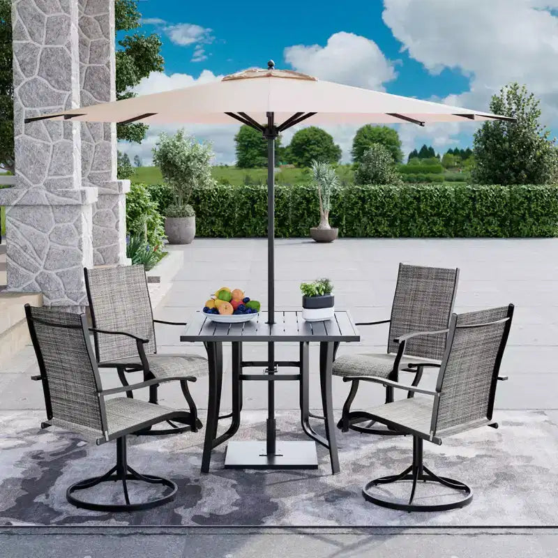 Ensemble de salle à manger EROMMY 5 pièces pour terrasse, ensemble table et chaises de jardin pour 4, 4 chaises pivotantes, 1 table carrée en fer, mobilier de patio pour terrasse