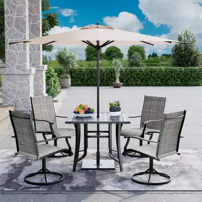 Ensemble de salle à manger EROMMY 5 pièces pour terrasse, ensemble table et chaises de jardin pour 4, 4 chaises pivotantes, 1 table carrée en fer, mobilier de patio pour terrasse