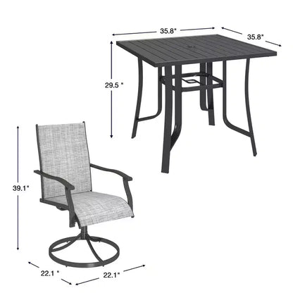 Ensemble de salle à manger EROMMY 5 pièces pour terrasse, ensemble table et chaises de jardin pour 4, 4 chaises pivotantes, 1 table carrée en fer, mobilier de patio pour terrasse