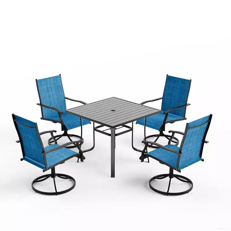 Ensemble de salle à manger EROMMY 5 pièces pour terrasse, ensemble table et chaises de jardin pour 4, 4 chaises pivotantes, 1 table carrée en fer, mobilier de patio pour terrasse
