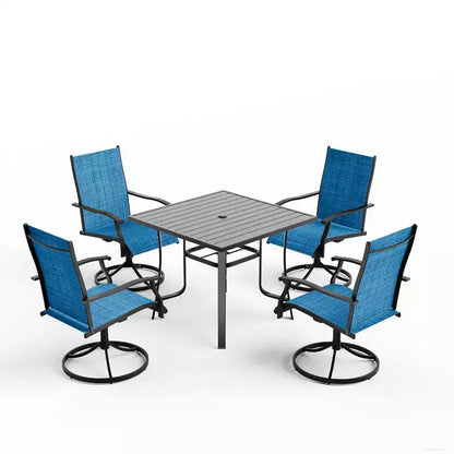 Ensemble de salle à manger EROMMY 5 pièces pour terrasse, ensemble table et chaises de jardin pour 4, 4 chaises pivotantes, 1 table carrée en fer, mobilier de patio pour terrasse