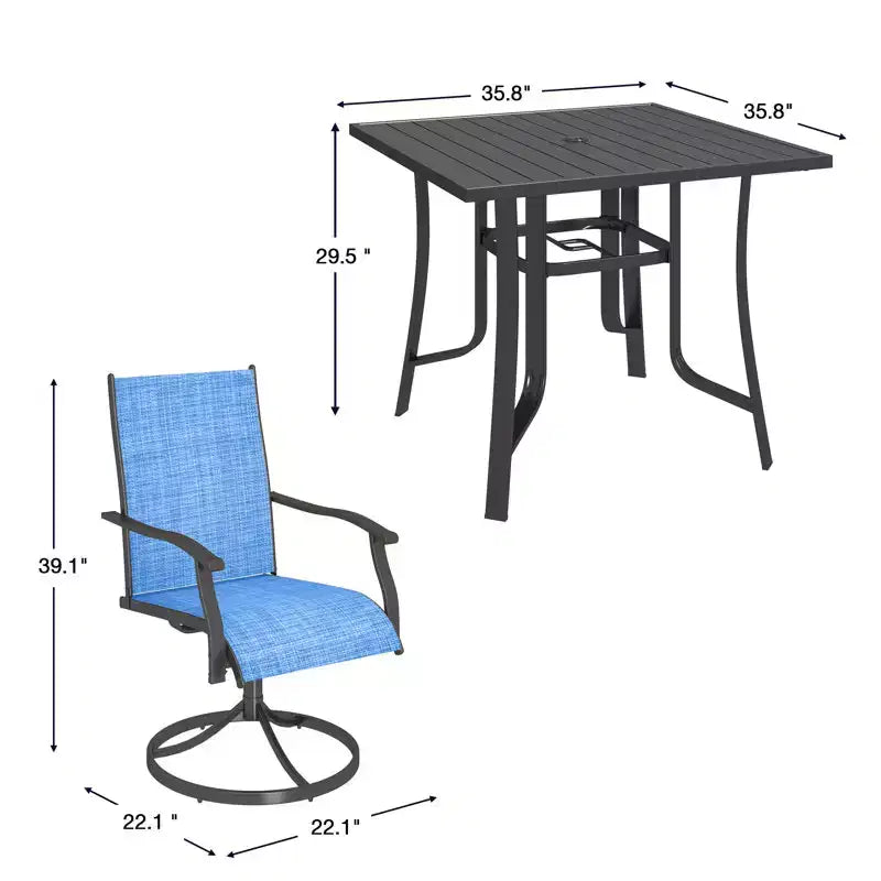 Ensemble de salle à manger EROMMY 5 pièces pour terrasse, ensemble table et chaises de jardin pour 4, 4 chaises pivotantes, 1 table carrée en fer, mobilier de patio pour terrasse