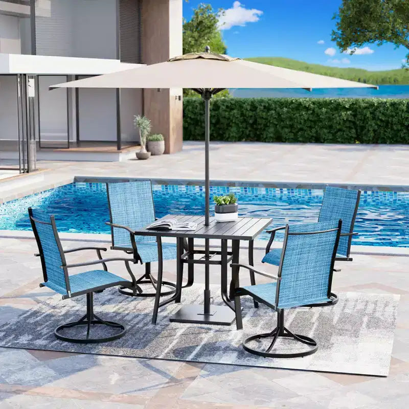 Ensemble de salle à manger EROMMY 5 pièces pour terrasse, ensemble table et chaises de jardin pour 4, 4 chaises pivotantes, 1 table carrée en fer, mobilier de patio pour terrasse
