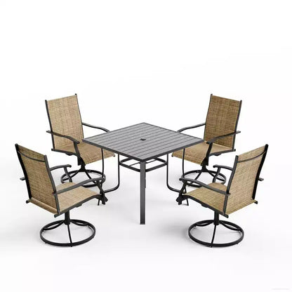 Ensemble de salle à manger EROMMY 5 pièces pour terrasse, ensemble table et chaises de jardin pour 4, 4 chaises pivotantes, 1 table carrée en fer, mobilier de patio pour terrasse