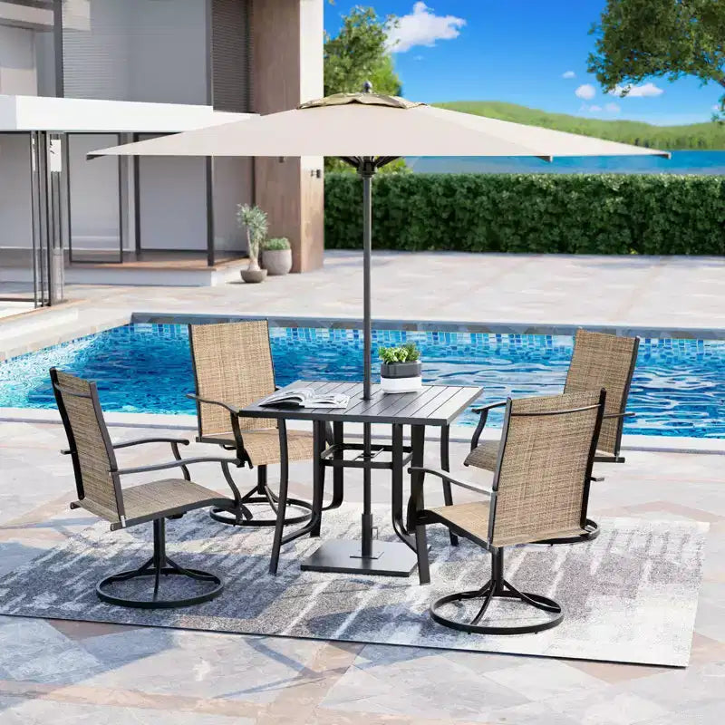 Ensemble de salle à manger EROMMY 5 pièces pour terrasse, ensemble table et chaises de jardin pour 4, 4 chaises pivotantes, 1 table carrée en fer, mobilier de patio pour terrasse