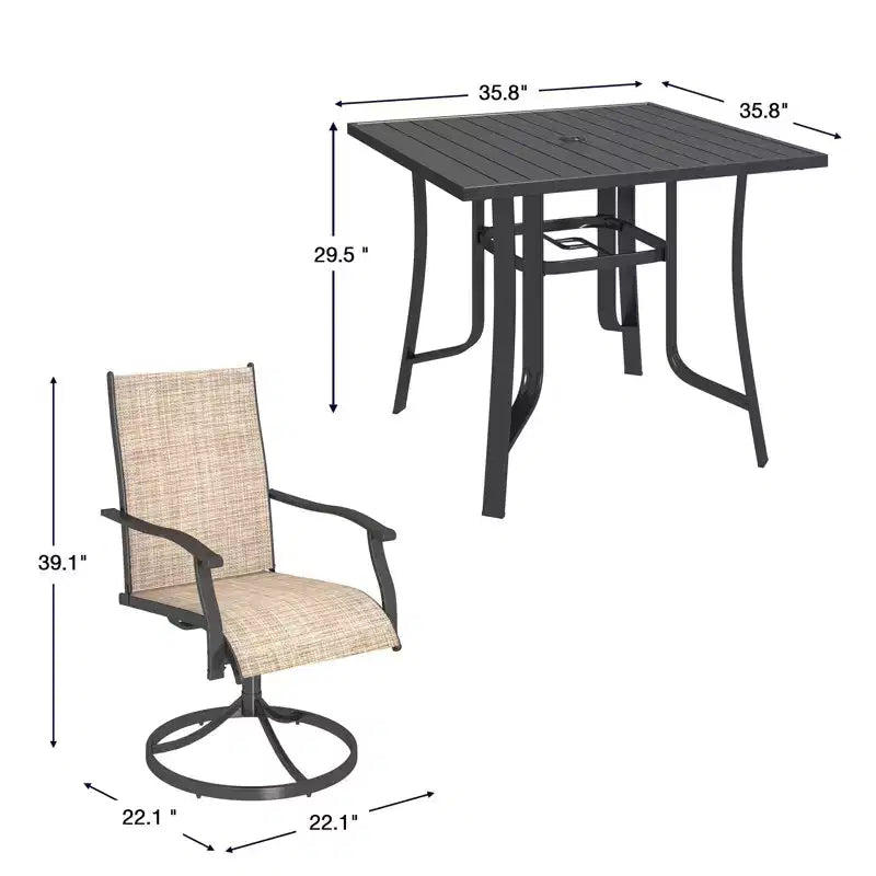 Ensemble de salle à manger EROMMY 5 pièces pour terrasse, ensemble table et chaises de jardin pour 4, 4 chaises pivotantes, 1 table carrée en fer, mobilier de patio pour terrasse