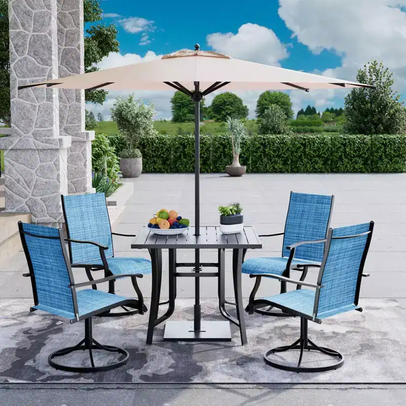Ensemble de salle à manger EROMMY 5 pièces pour terrasse, ensemble table et chaises de jardin pour 4, 4 chaises pivotantes, 1 table carrée en fer, mobilier de patio pour terrasse