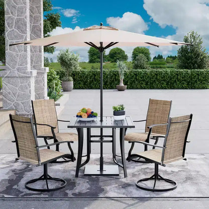 EROMMY 5 Piece Patio Dining Set, Outdoor Dining Table And Chairs Set For 4, 4 Swivel Chairs, 1 Iron Square Table, Patio Furniture Set For Deck