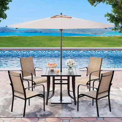 EROMMY Ensemble de salle à manger de jardin 5 pièces, Ensemble de table et chaises de jardin pour 4 personnes, 4 chaises en textilène, 1 table carrée en fer, Ensemble de mobilier de jardin pour terrasse