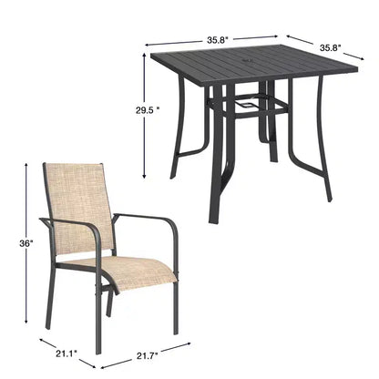 EROMMY Ensemble de salle à manger de jardin 5 pièces, Ensemble de table et chaises de jardin pour 4 personnes, 4 chaises en textilène, 1 table carrée en fer, Ensemble de mobilier de jardin pour terrasse
